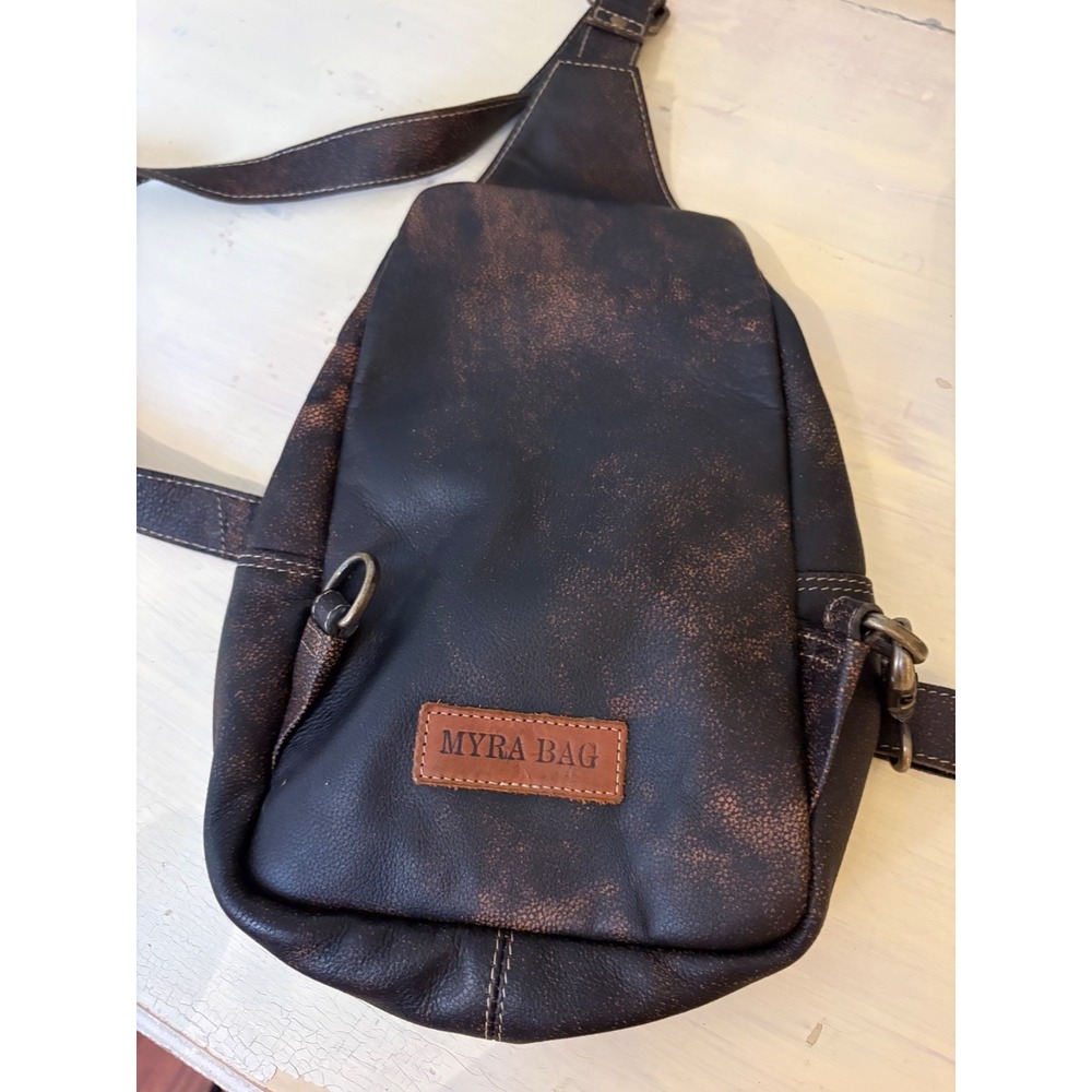 Myra Bag Hair-On Hide Sling Backpack Crossbody Western Brown - Picture 4 of 5